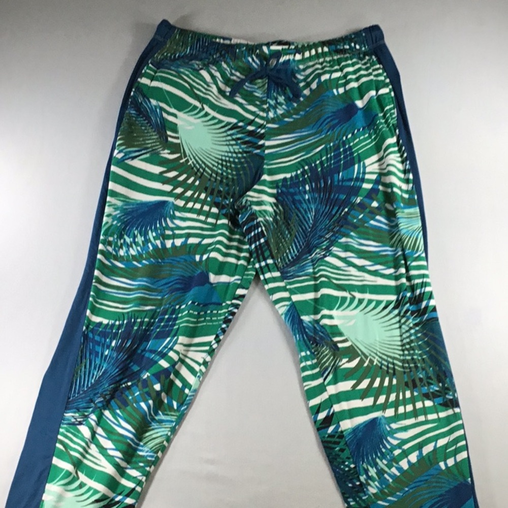 Athleisure Vacation Cuddl Duds Blue Teal Beach Pant Palm Joggers Stretchy Size M